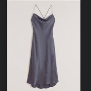Abercrombie & Fitch Satin Cross back midi dress, grey silk
